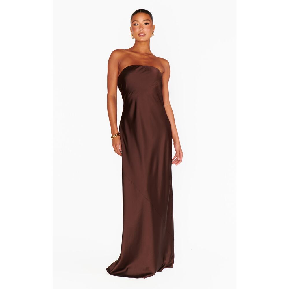 Show Me Your Mumu Taylor Tube Maxi Dress in Chocolate Luxe Satin S - Picture 10 of 10